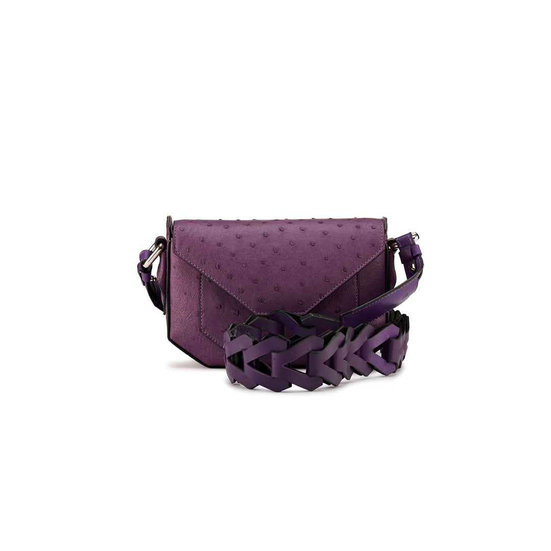 Purple Lee Ostrich Quill Leather Shoulder Bag