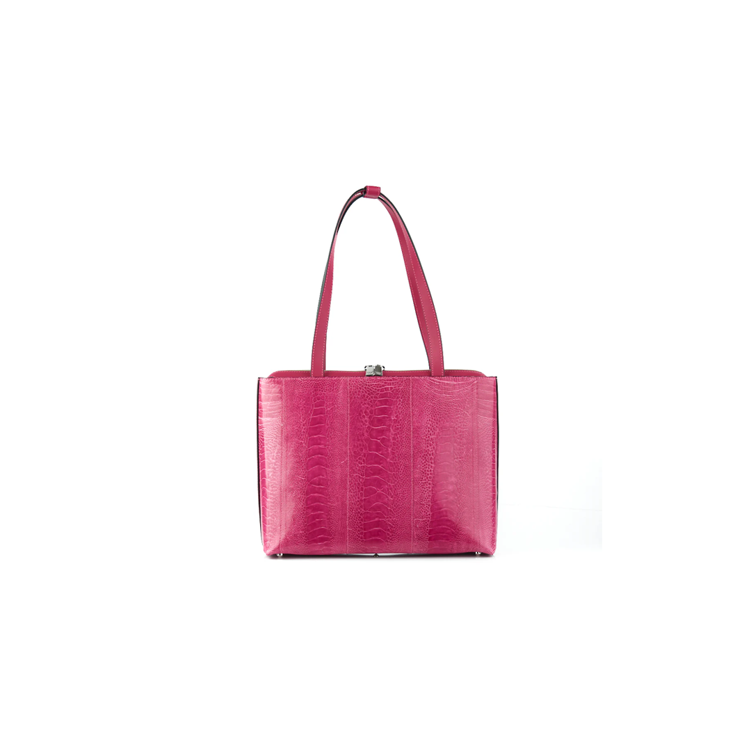 Pink Lilibet Ostrich Leather Tote Bag