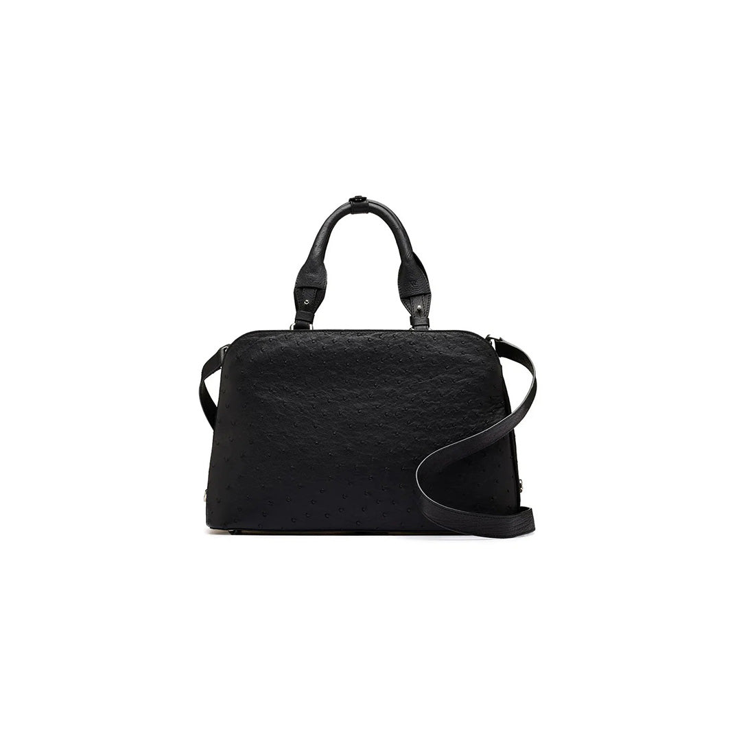 Black Lexington Ostrich Quill Leather Business Bag