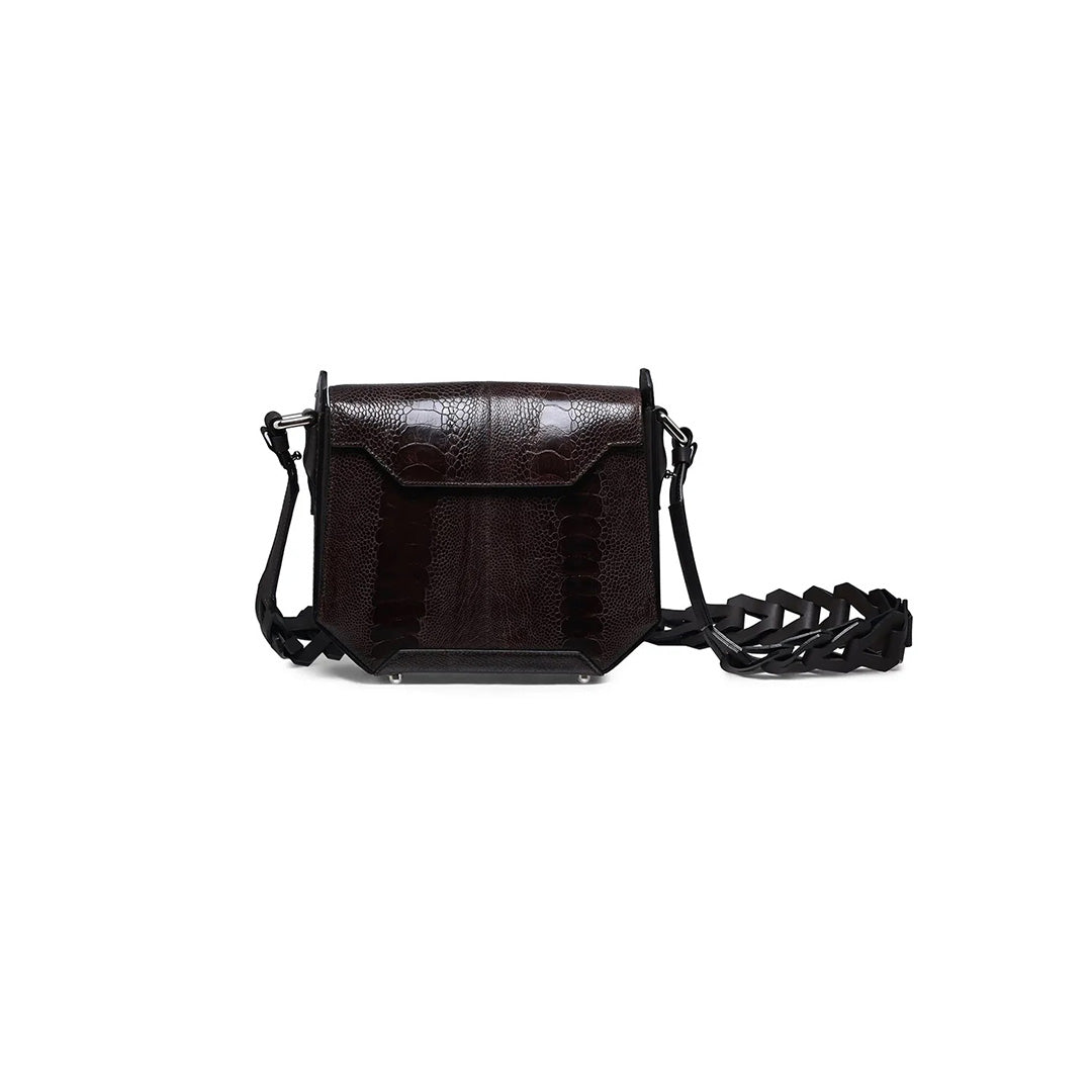 Dark Brown Lia Ostrich Leather Shoulder Bag