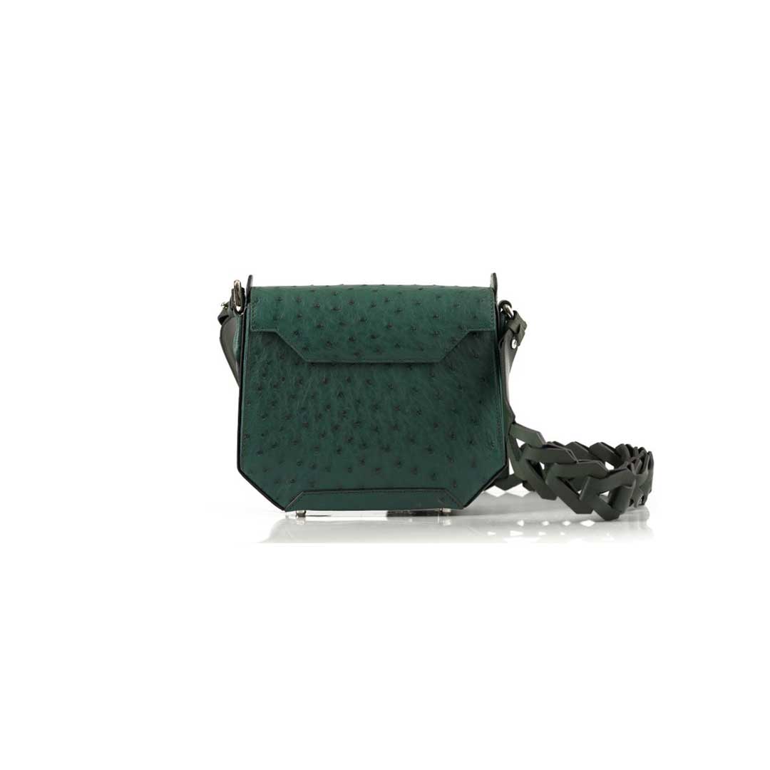 Green Lia Ostrich Leather Shoulder Bag