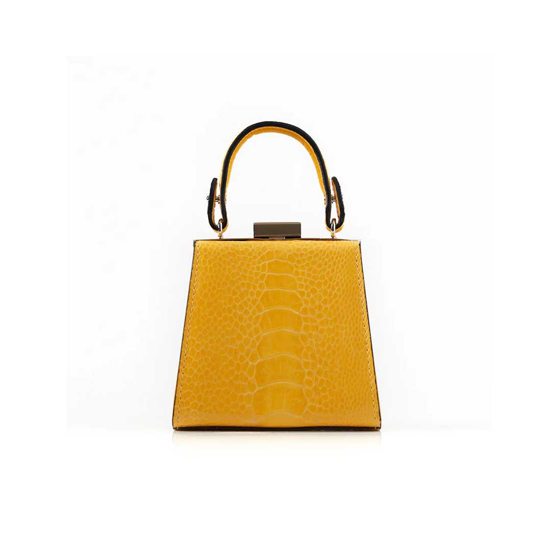 Yellow Vegas Ostrich Leather Micro Bag