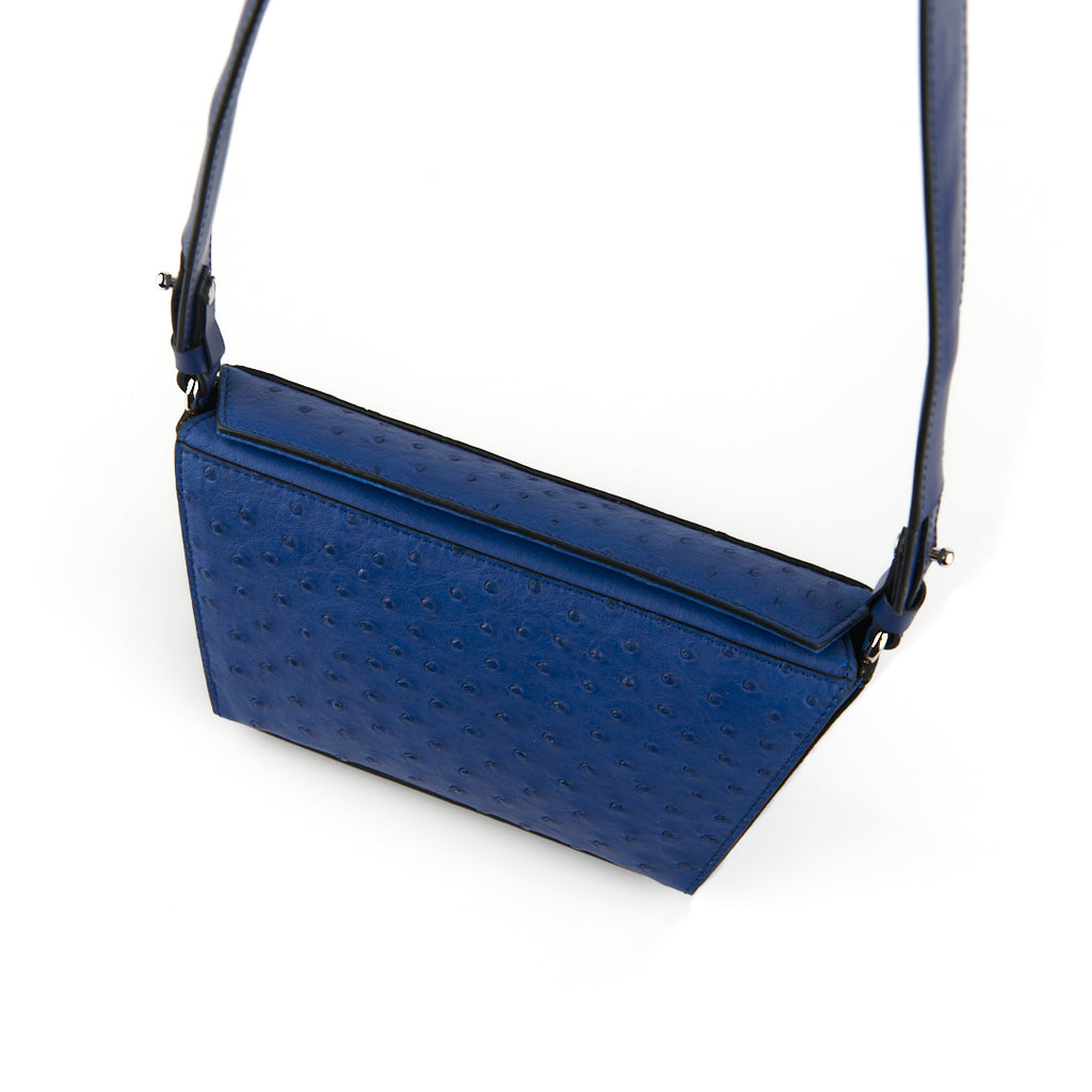 Lottie - Blue African Ostrich Quill Leather Crossbody Bag