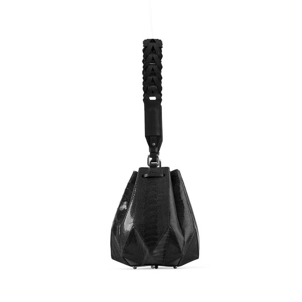 Venutti — Black African Ostrich Leather Bucket Bag