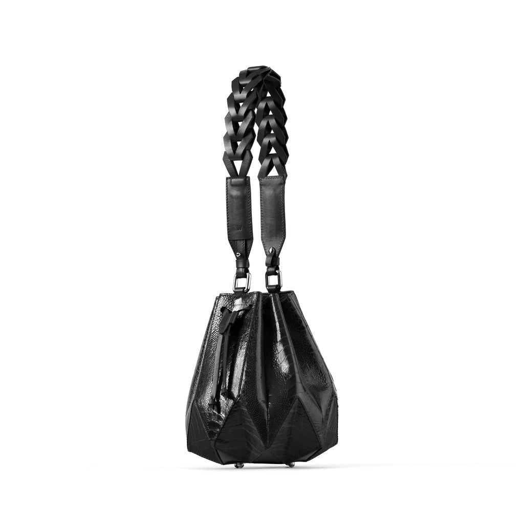 Venutti — Black African Ostrich Leather Bucket Bag