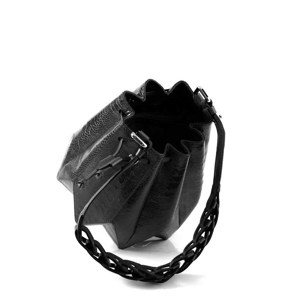 Venutti — Black African Ostrich Leather Bucket Bag