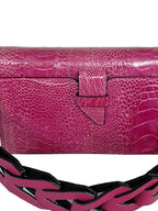 Georgia — Pink African Ostrich Leg Leather Clutch Bag with Removable Link Strap