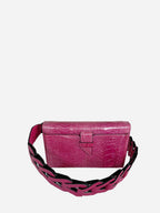 Georgia — Pink African Ostrich Leg Leather Clutch Bag with Removable Link Strap