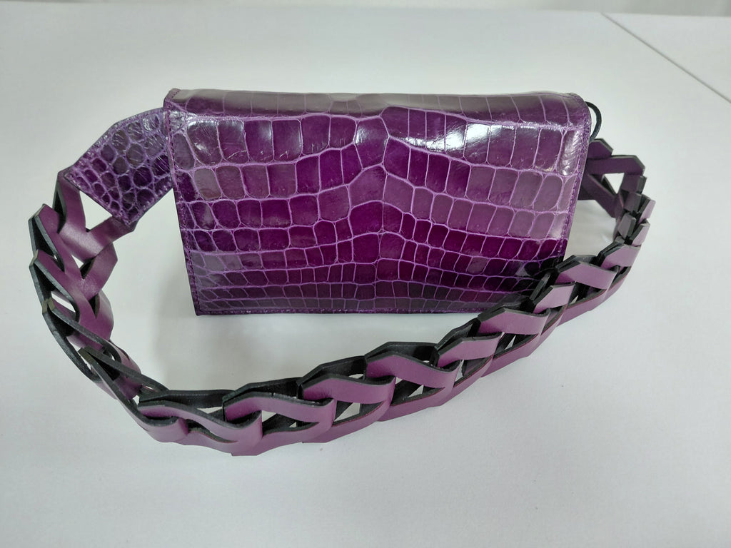 Georgia — Purple Nile Crocodile Belly Leather Clutch Bag with Removable Link Strap