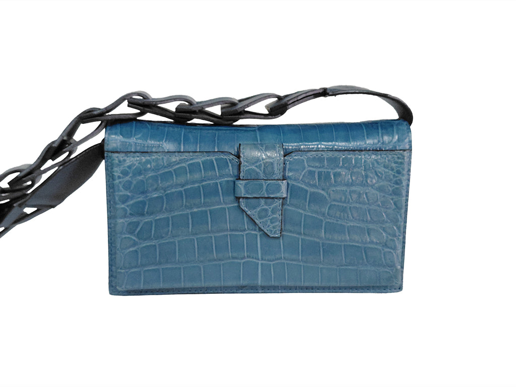 Georgia — Blue Nile Crocodile Belly Leather Clutch Bag with Removable Link Strap