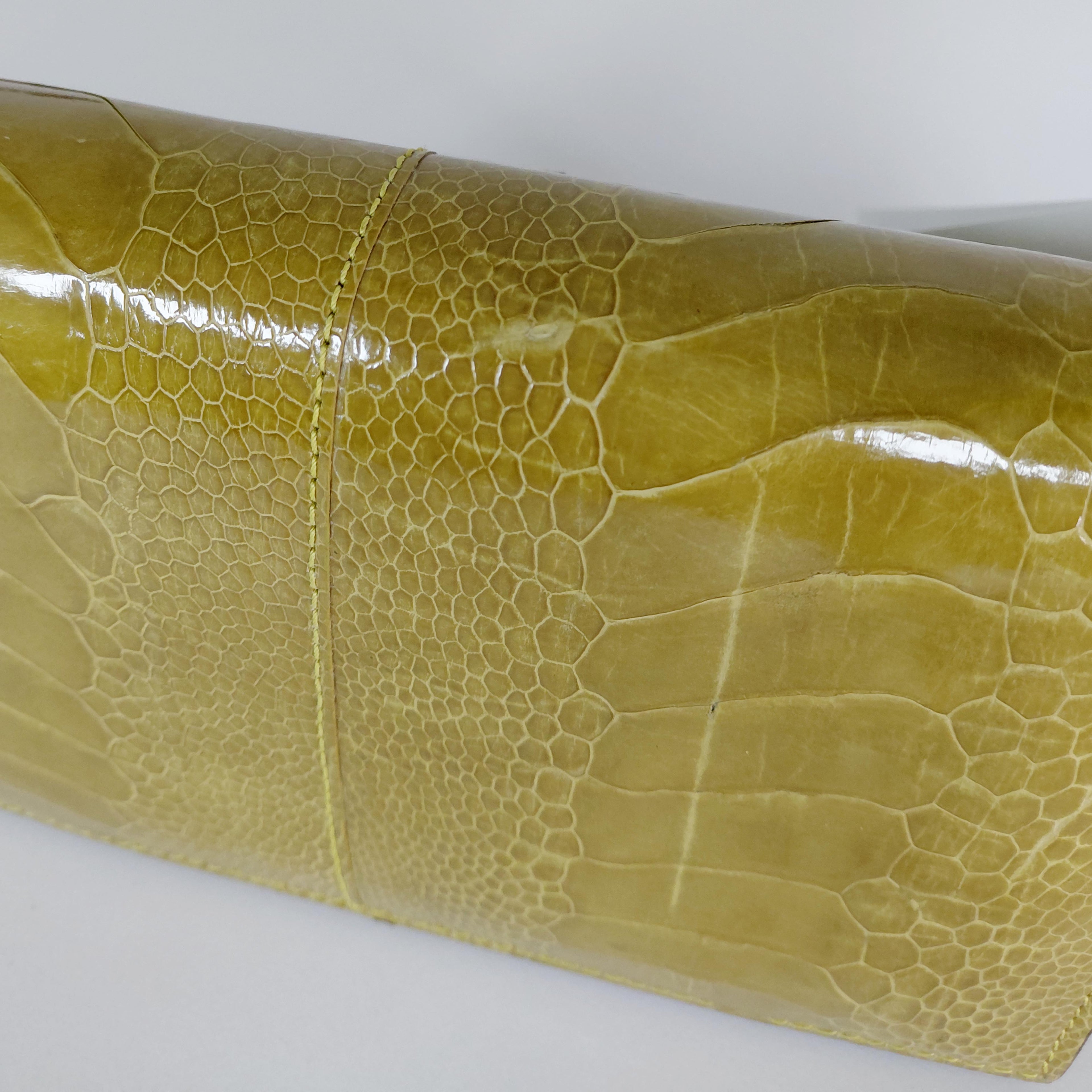 Georgia — Lime Green African Ostrich Leg Leather Clutch Bag with Removable Link Strap