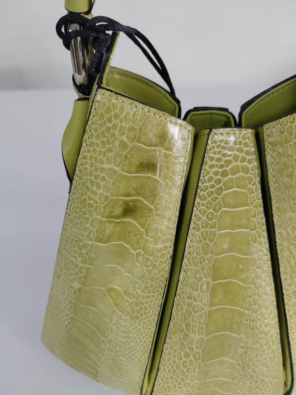 Luna - Lime Green African Ostrich Leg Leather Shoulder Bag