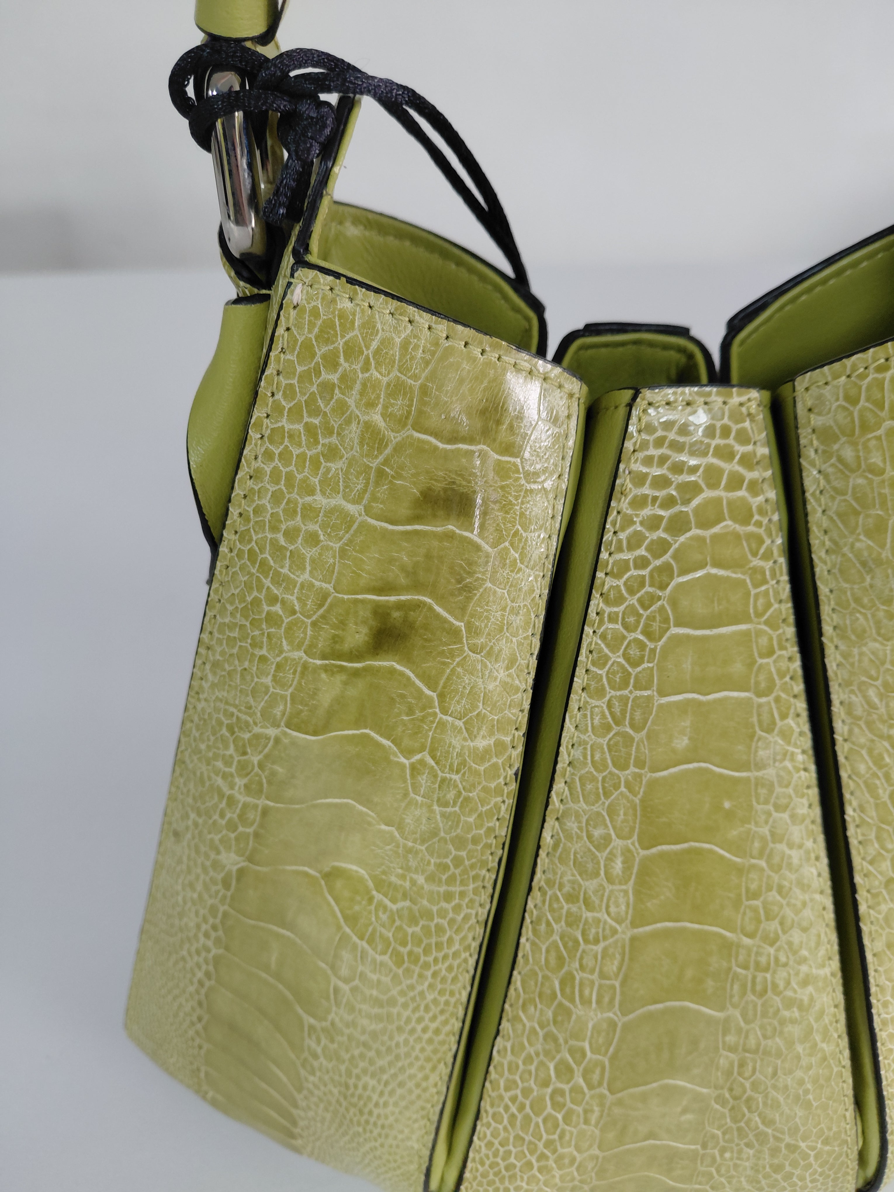 Luna - Lime Green African Ostrich Leg Leather Shoulder Bag