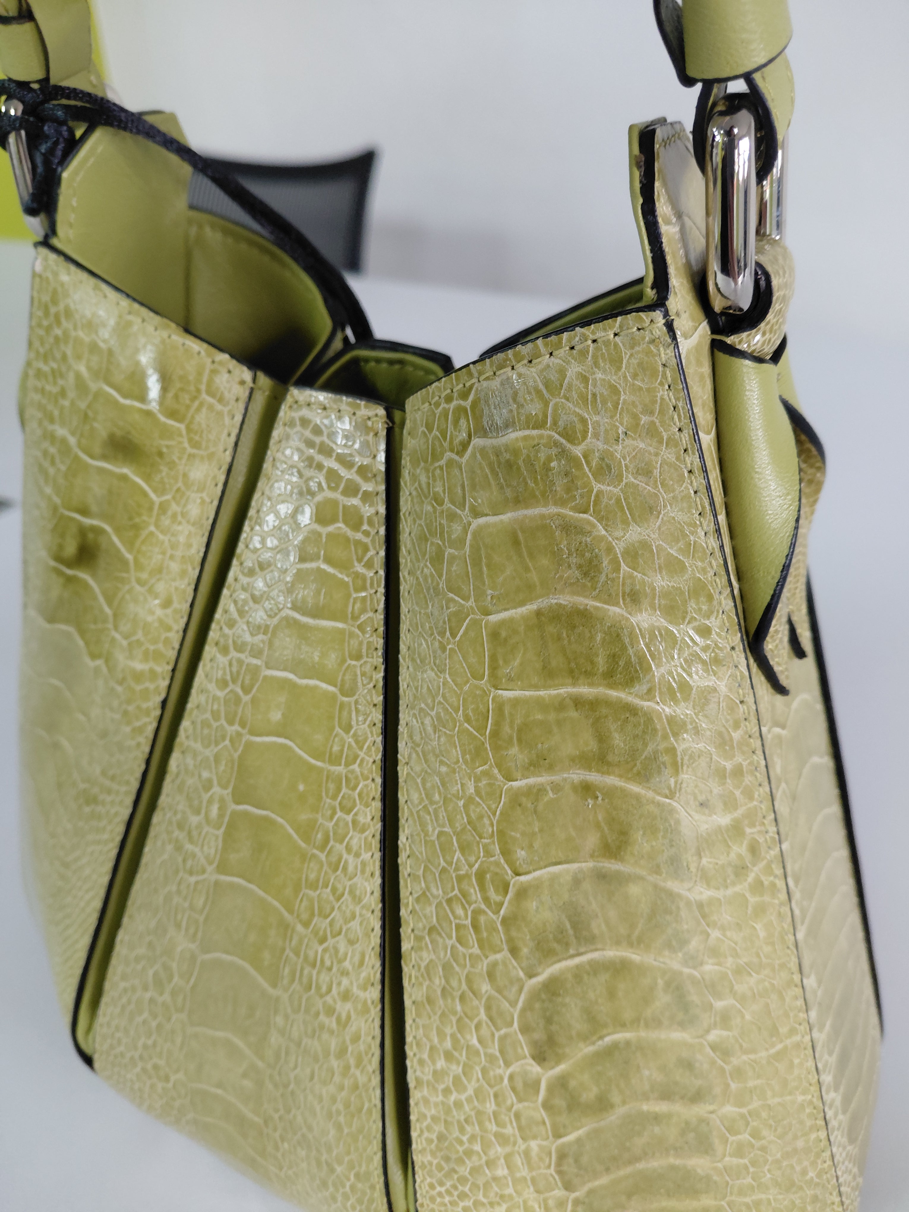 Luna - Lime Green African Ostrich Leg Leather Shoulder Bag