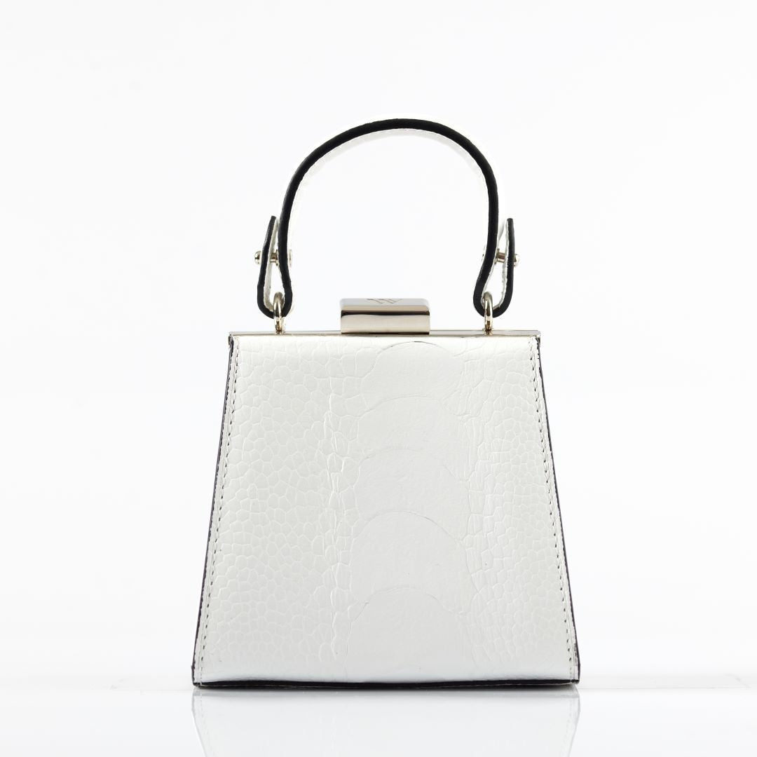 Vegas — White African Ostrich Leg Leather Micro Bag