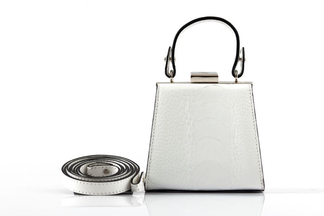 Vegas — White African Ostrich Leg Leather Micro Bag