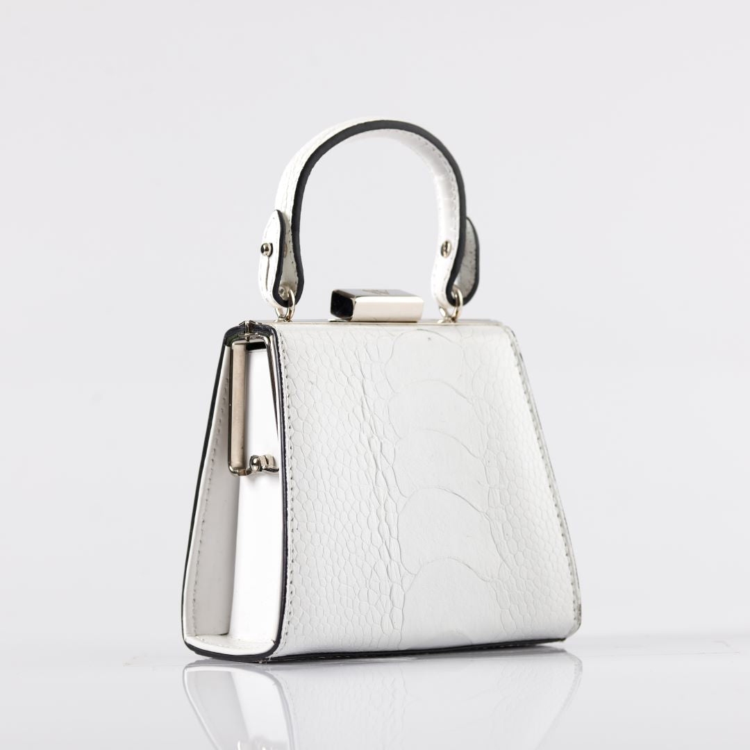 Vegas — White African Ostrich Leg Leather Micro Bag