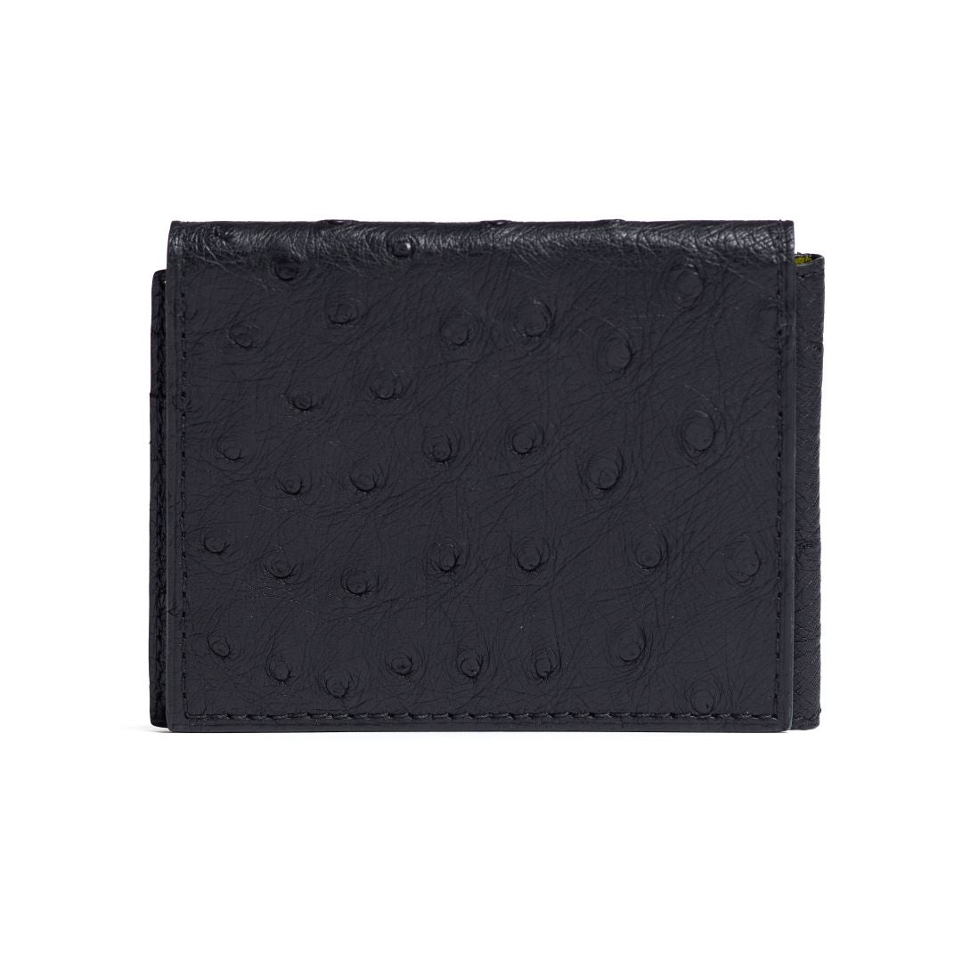 Montana — Black African Ostrich Quill Leather Trifold Wallet with RFID