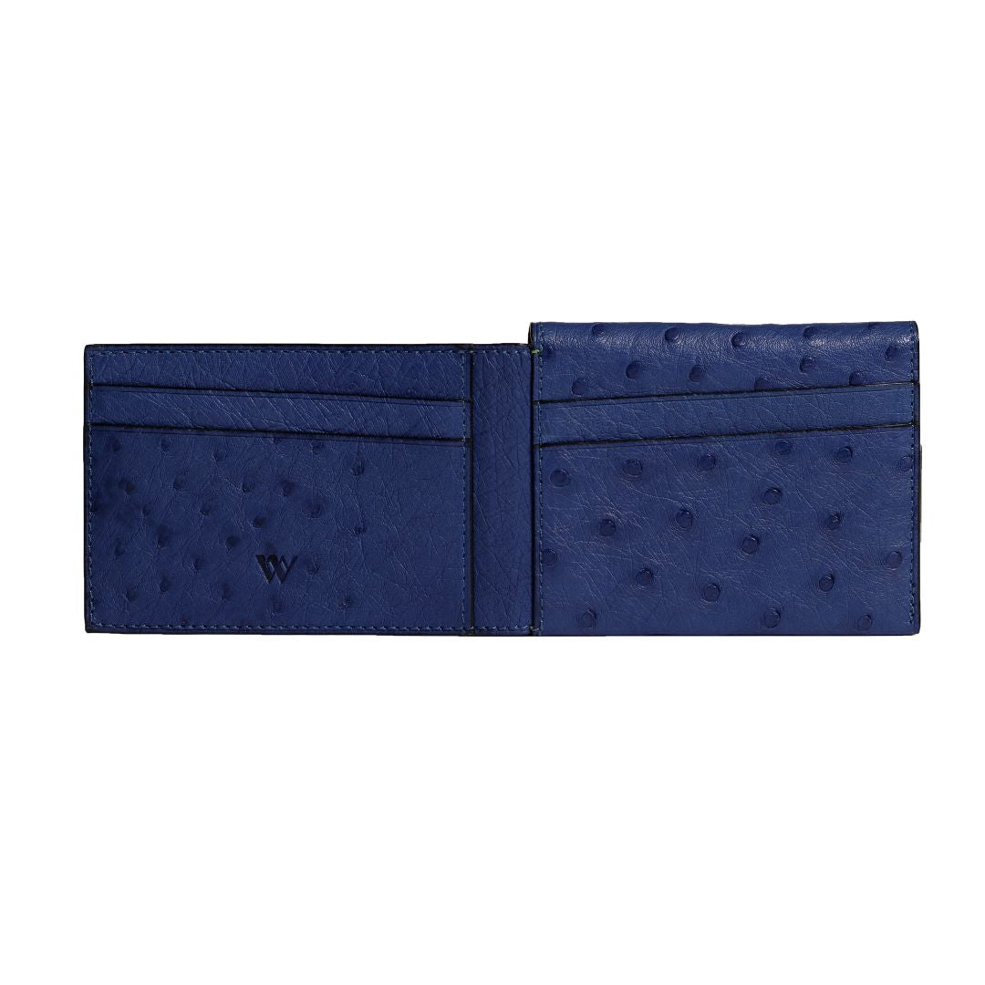 Montana — Blue African Ostrich Quill Leather Trifold Wallet with RFID
