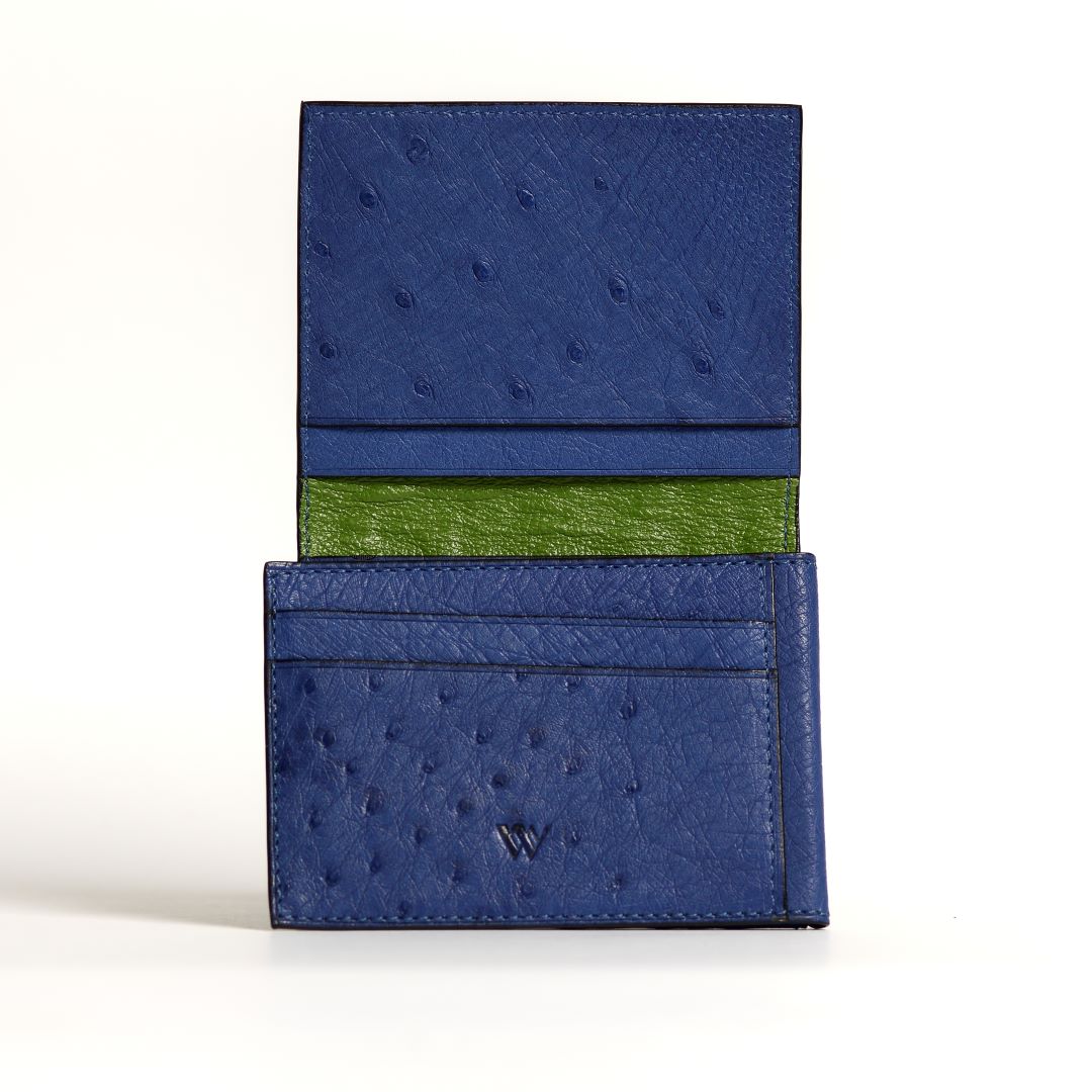 Montana — Blue African Ostrich Quill Leather Trifold Wallet with RFID