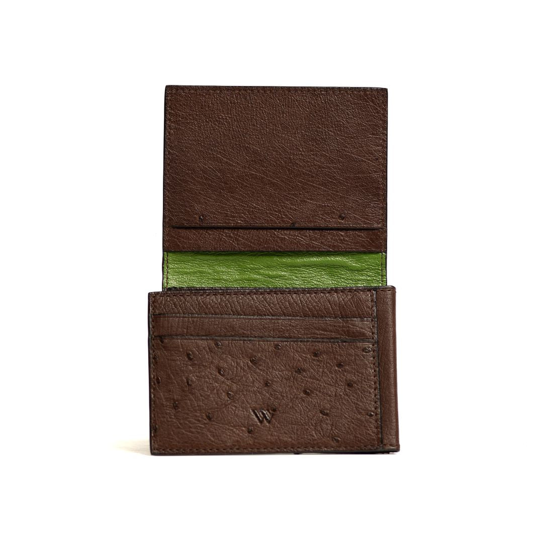 Montana — Dark Brown African Ostrich Quill Leather Trifold Wallet with RFID