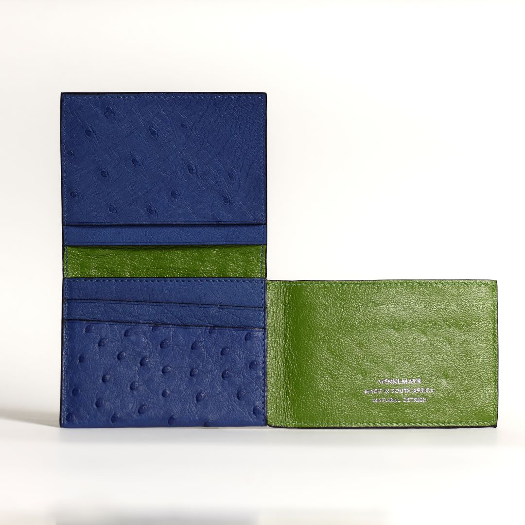 Montana — Blue African Ostrich Quill Leather Trifold Wallet with RFID