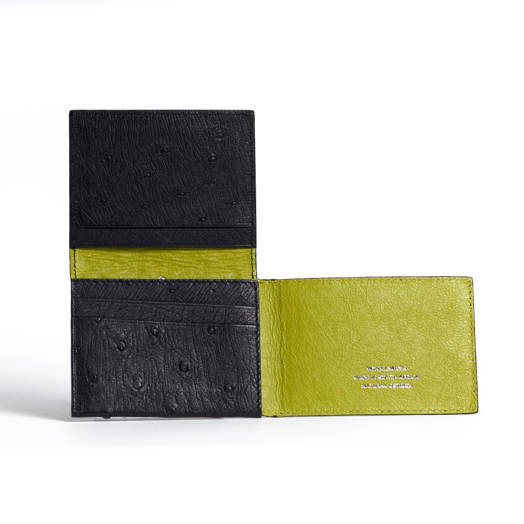 Montana — Black African Ostrich Quill Leather Trifold Wallet with RFID