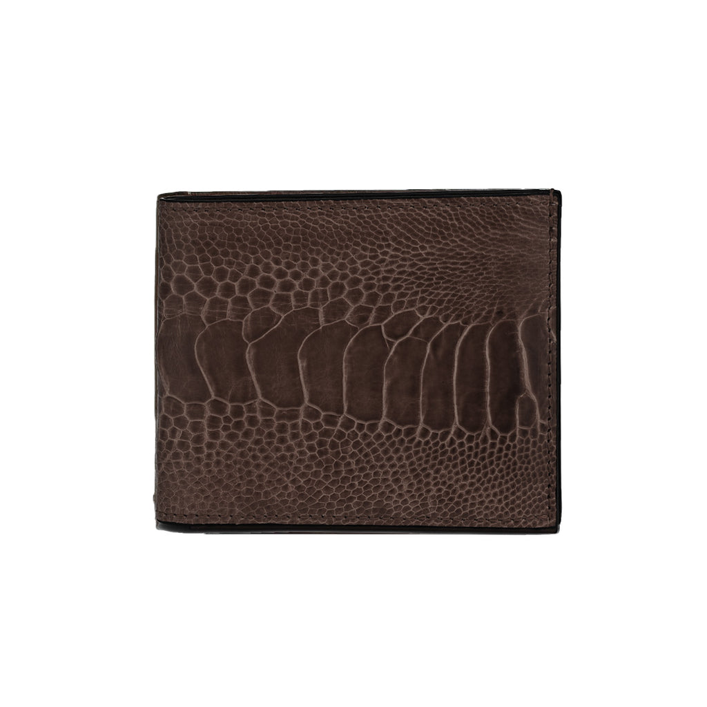 Montana — Dark Brown African Ostrich Leg Leather Trifold Wallet with RFID