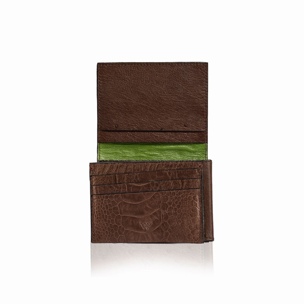 Montana — Dark Brown African Ostrich Leg Leather Trifold Wallet with RFID