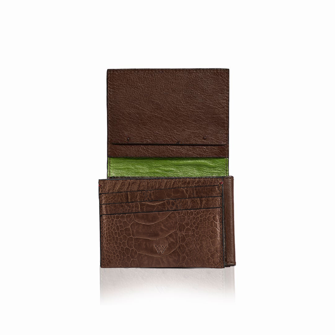 Montana — Dark Brown African Ostrich Leg Leather Trifold Wallet with RFID
