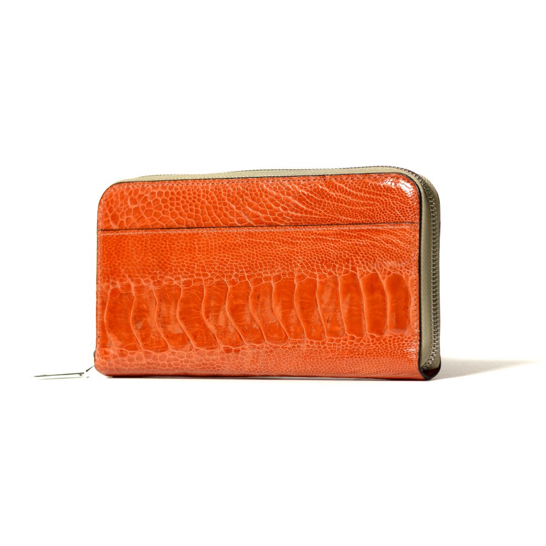 Virginia — Orange African Ostrich Leg Leather Long Wallet Purse