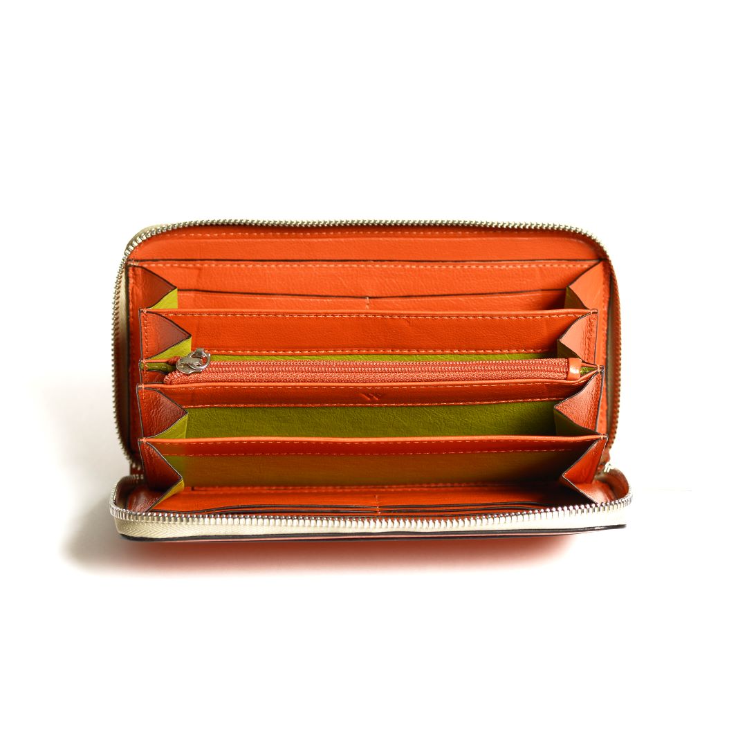 Virginia — Orange African Ostrich Leg Leather Long Wallet Purse