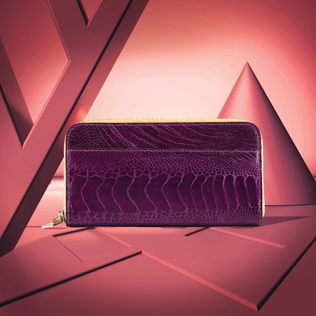 Virginia — Orange African Ostrich Quill Leather Long Wallet Purse