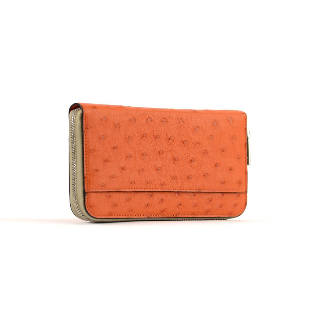 Virginia — Orange African Ostrich Quill Leather Long Wallet Purse