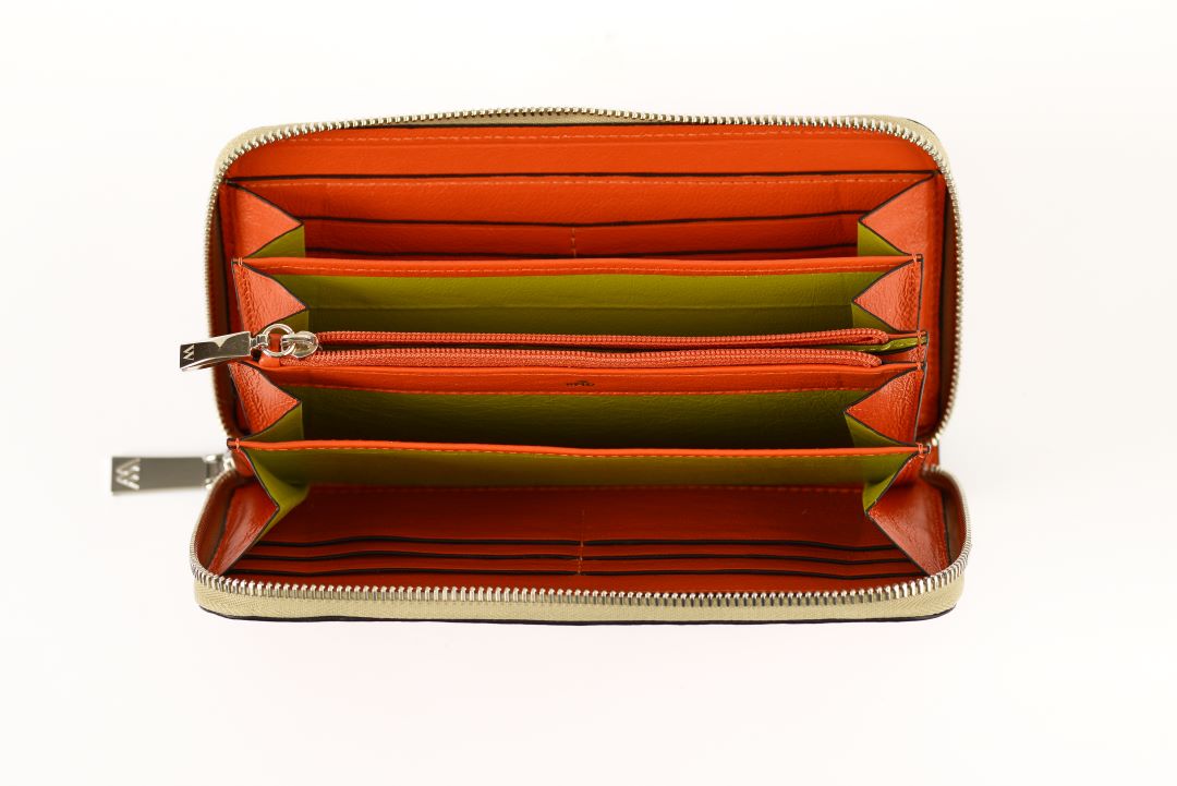 Virginia — Orange African Ostrich Quill Leather Long Wallet Purse