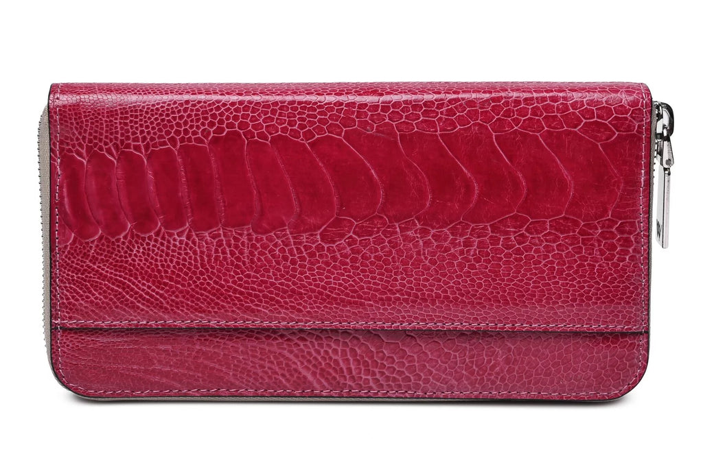 Virginia — Red African Ostrich Leg Leather Long Wallet Purse