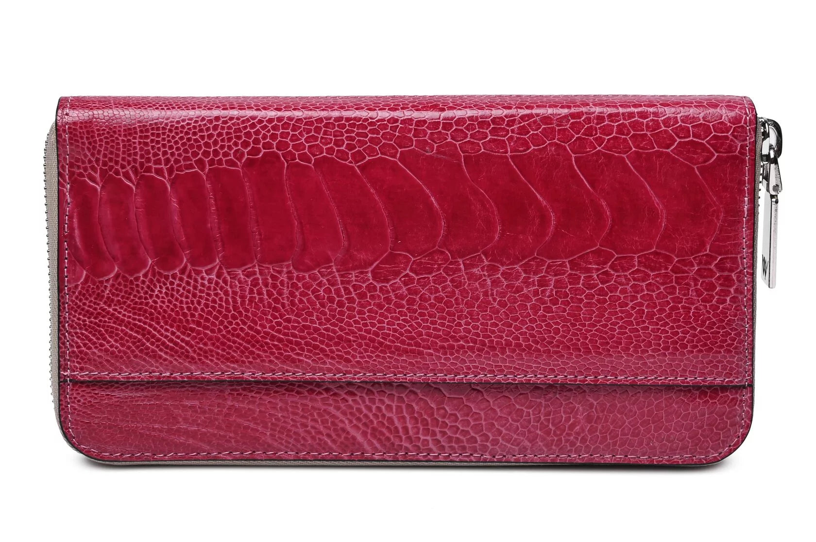 Virginia — Red African Ostrich Leg Leather Long Wallet Purse