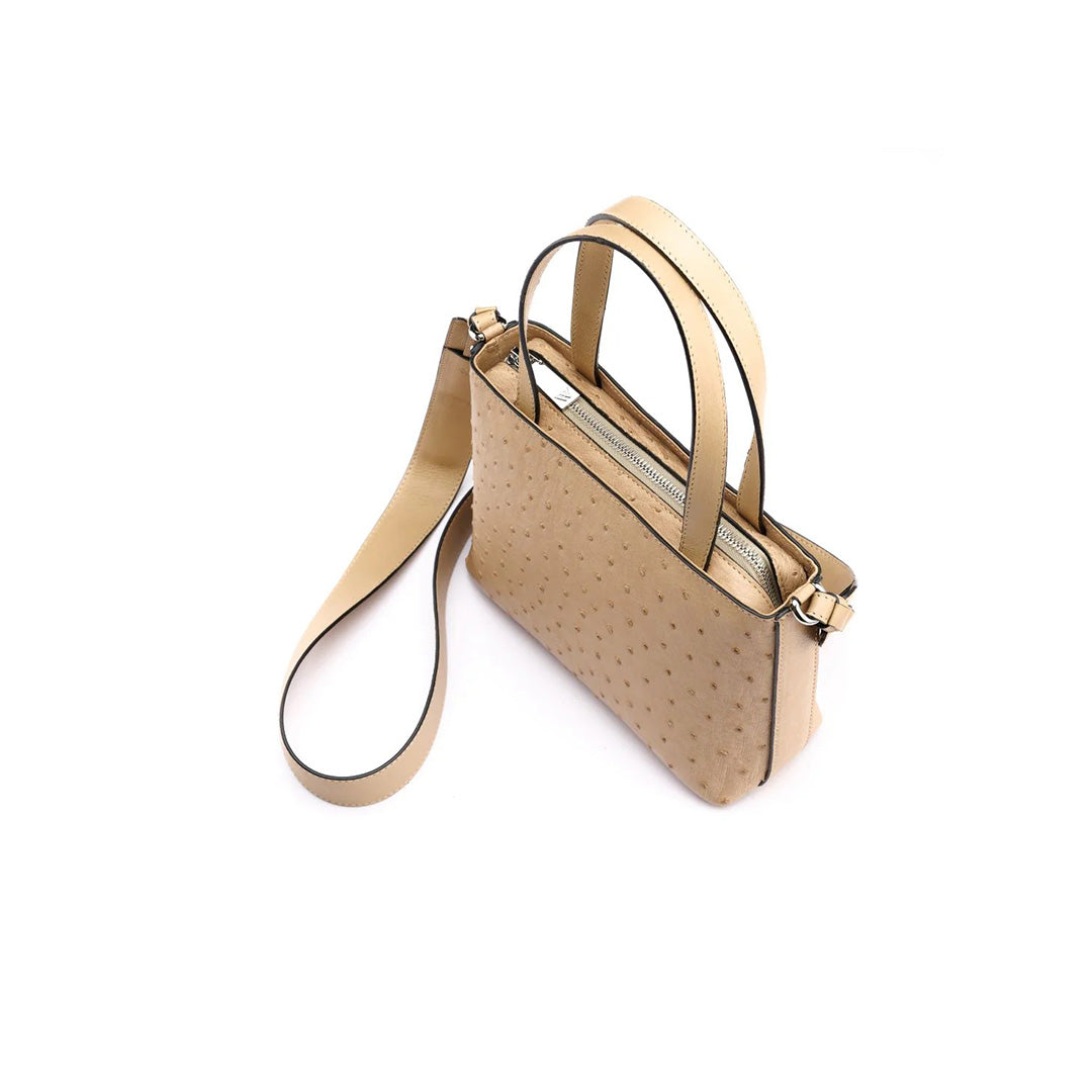 Lily — Beige African Ostrich Leather Shoulder Bag