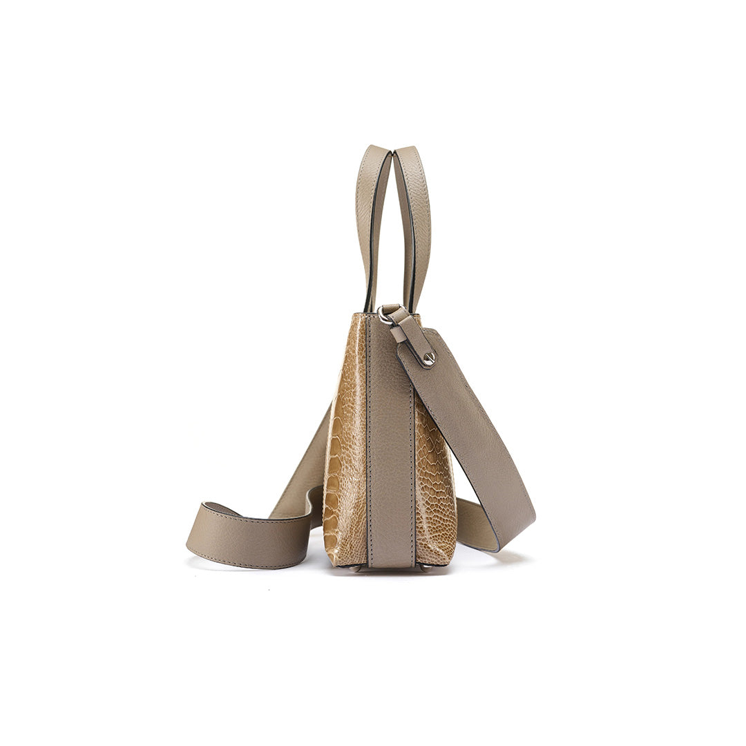 Lily — Beige African Ostrich Leg Leather Shoulder Bag