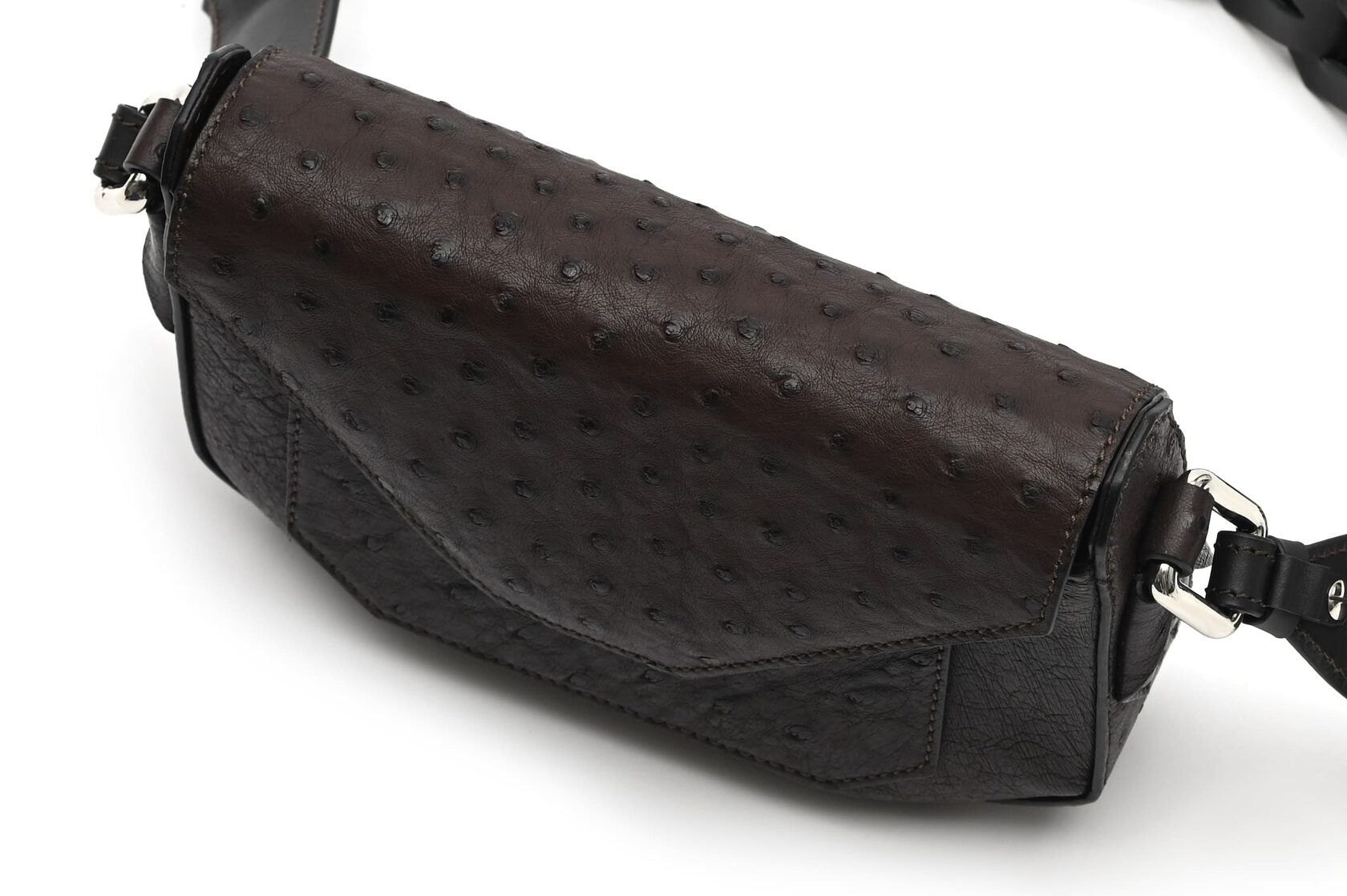 Lee — Dark Brown African Full-Quill Ostrich Leather Shoulder Bag with Adjustable Strap