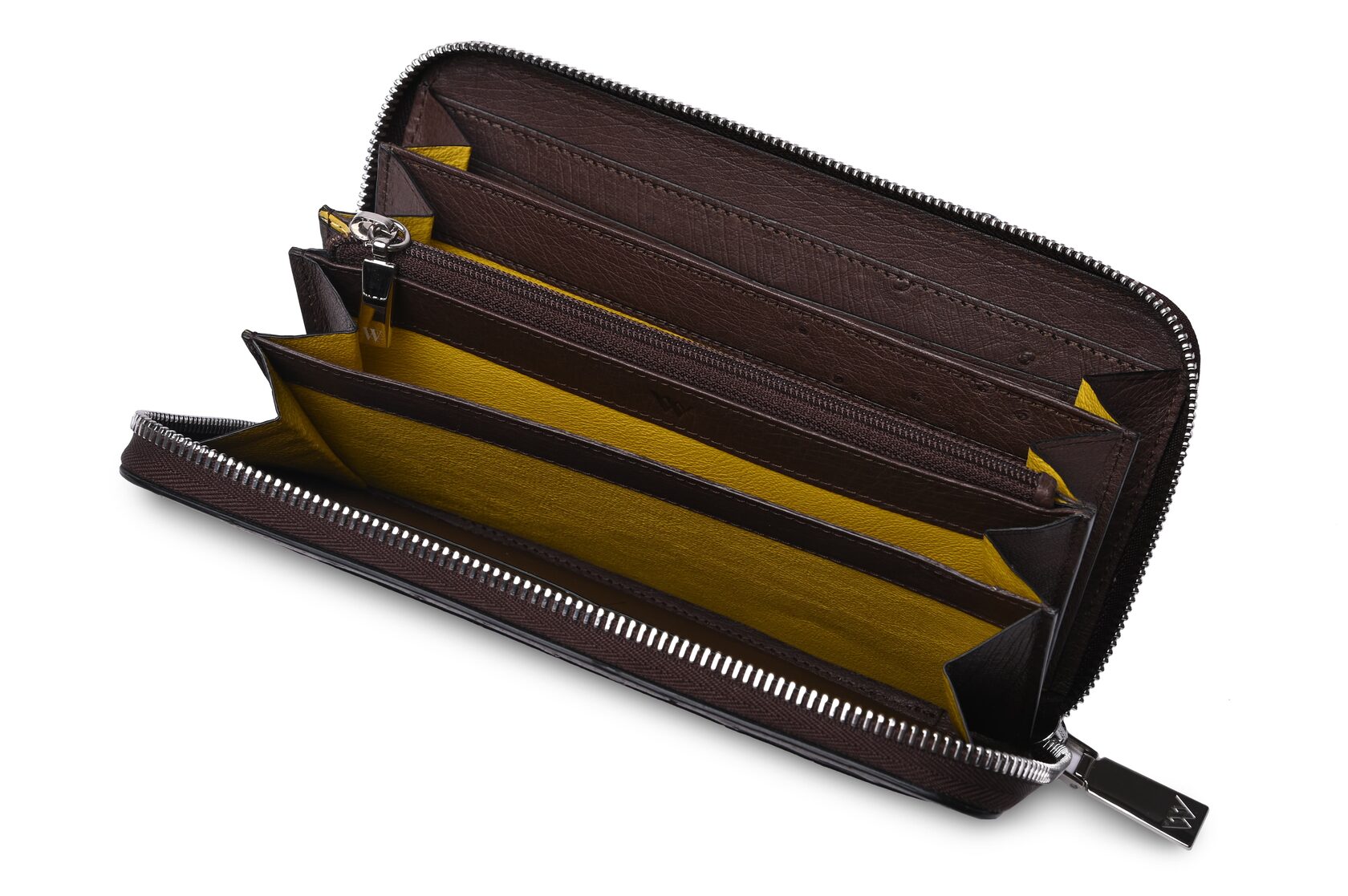 Virginia — Dark Brown African Ostrich Quill Leather Long Wallet Purse