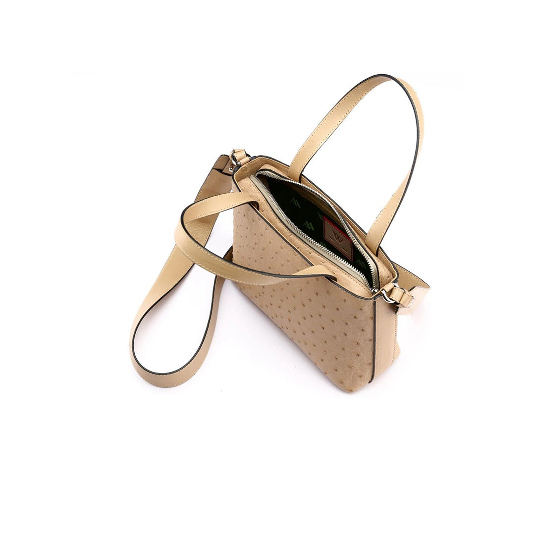 Lily — Beige African Ostrich Leather Shoulder Bag
