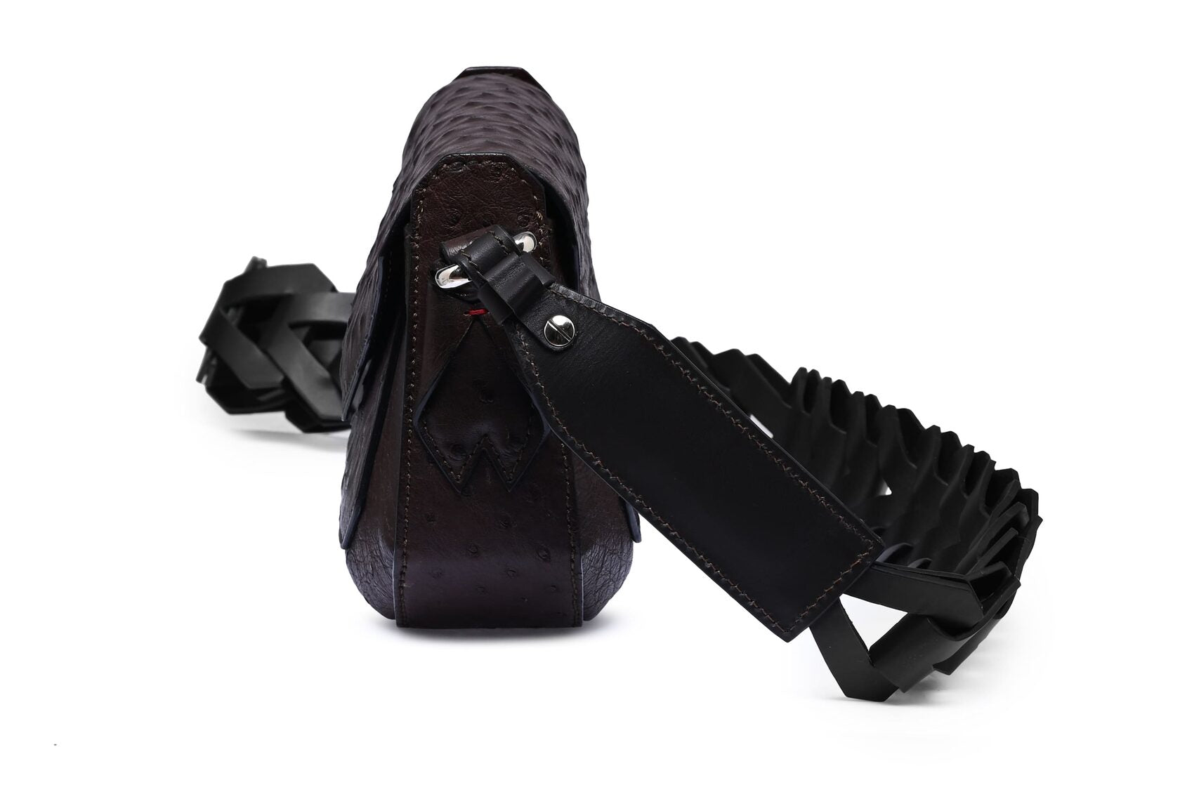 Lee — Dark Brown African Full-Quill Ostrich Leather Shoulder Bag with Adjustable Strap