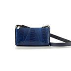 Los Angeles — Blue African Ostrich Leg Leather Crossbody Purse with Adjustable Strap