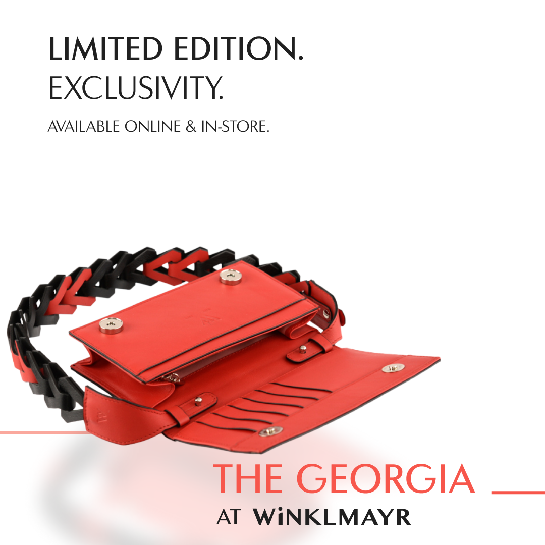 Georgia — Black Limited Edition African Ostrich Leg Leather Clutch Bag with Red Gussets