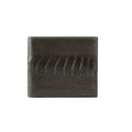 Dark brown leather wallet with embossed design on a white background
