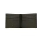 Black leather wallet open on a white background
