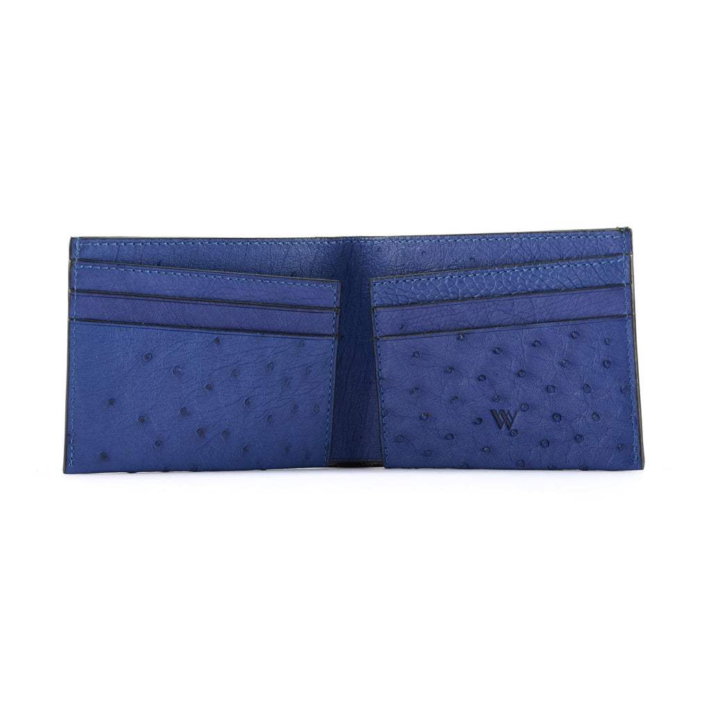 Alaska — Blue African Ostrich Leather Bi-Fold Wallet