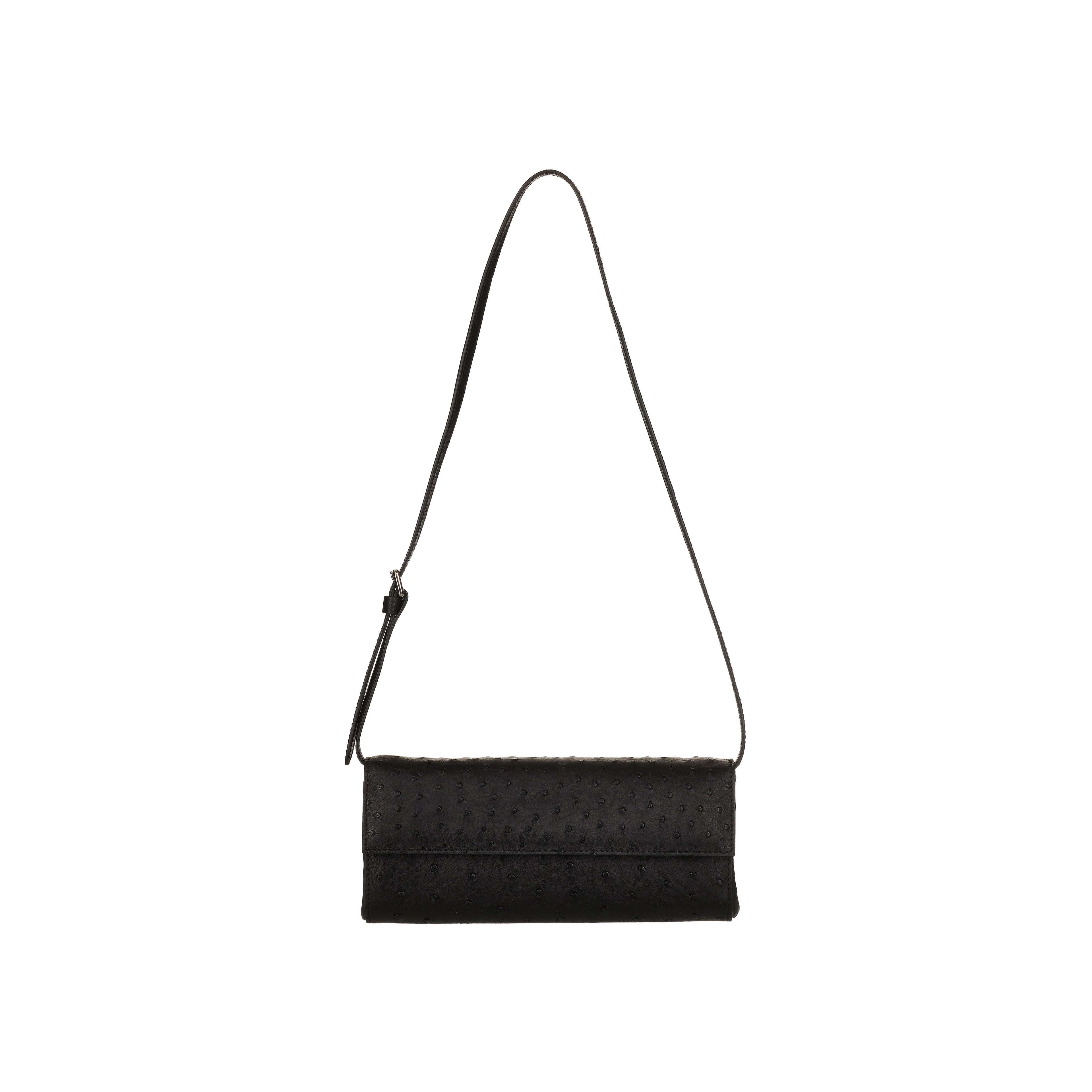 Black woven handbag with a strap on a white background