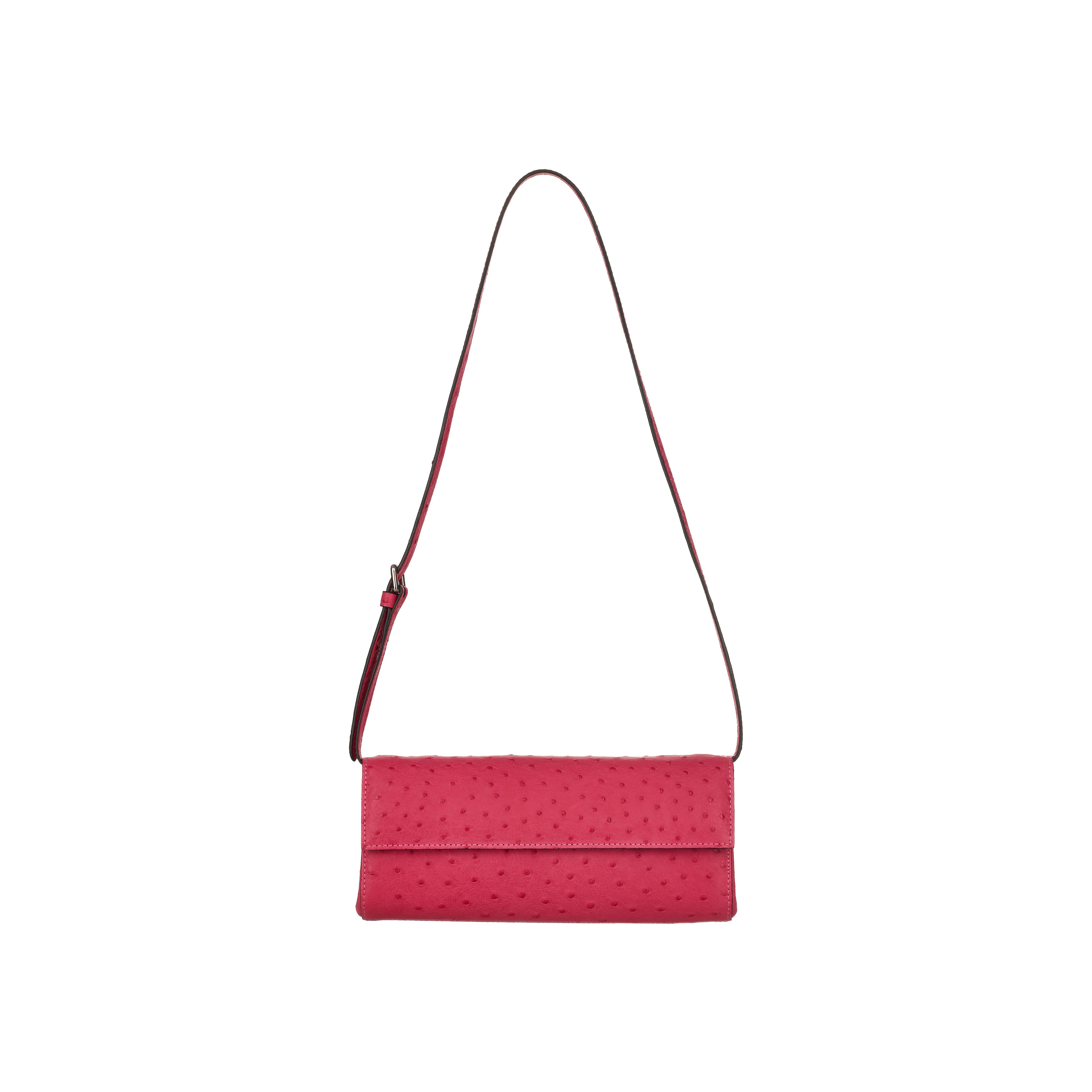 Pink handbag with a strap on a white background